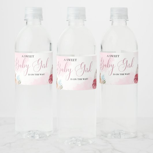 Herbstpink Pumpkin Floral Girl Dusche Wasserflaschenetikett (Flaschen)