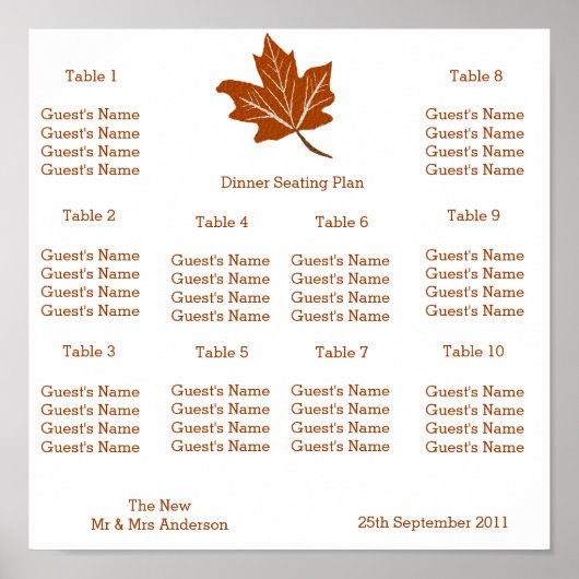 Herbstplanungs-Hochzeitsplan Poster (Vorne)