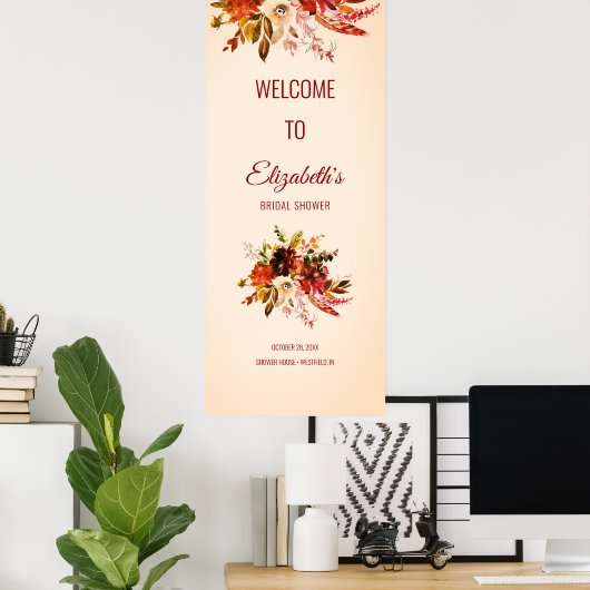 Herbstplendor floralrot gebürstetes Elfenbein-Brau Poster (Heimbüro)
