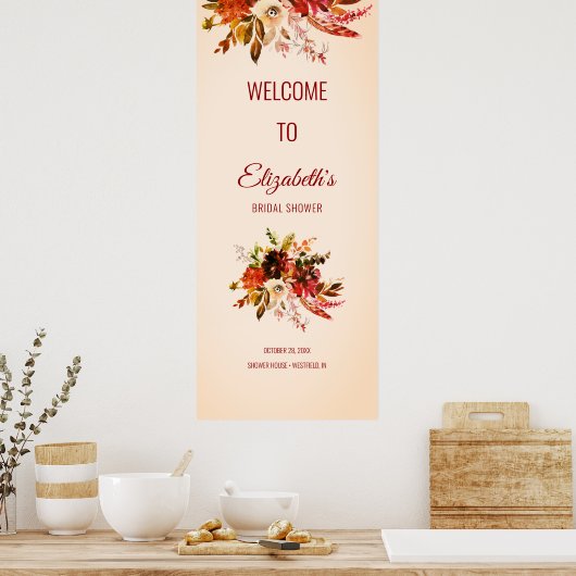 Herbstplendor floralrot gebürstetes Elfenbein-Brau Poster (Küche)