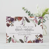 Herbstplum Hochzeit Speichern Sie das Datum Wasser Einladung (Stehend Vorderseite)