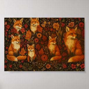 Herbstposter Fuchs Familie Cottagecore Poster