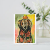 Herbstpostkarte, Hund mit Kürbis, Herbst Postkarte (Stehend Vorderseite)