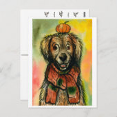Herbstpostkarte, Hund mit Kürbis, Herbst Postkarte (Vorne/Hinten)