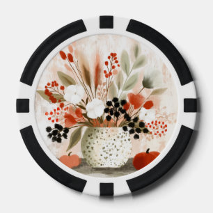 Herbstposy und rostgesprenkelter Topf Pokerchips
