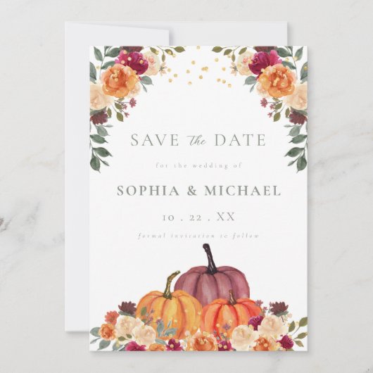 Herbstpumkins Fall Florals Foto Save the Date Einladung (Vorderseite)