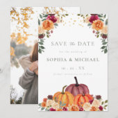 Herbstpumkins Fall Florals Foto Save the Date Einladung (Vorne/Hinten)
