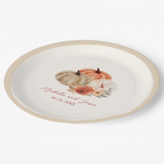 Herbstpumpen Blume Elegant Fallend in Liebe Pappteller (Schrägansicht)