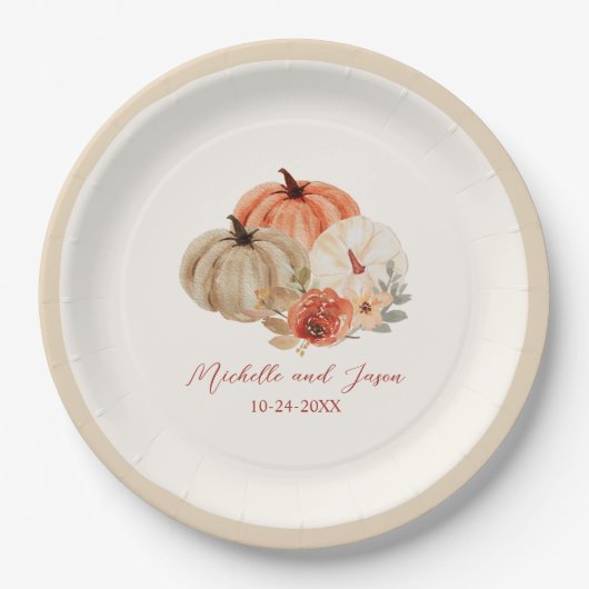 Herbstpumpen Blume Elegant Fallend in Liebe Pappteller (Vorderseite)