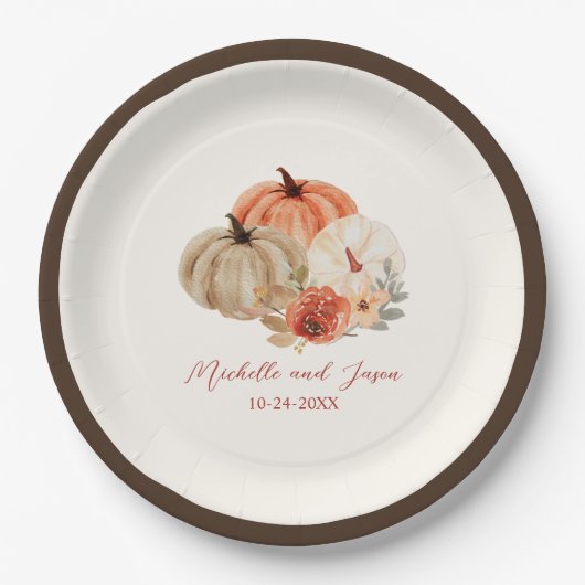 Herbstpumpen Blume Elegant Fallend in Liebe Pappteller (Vorderseite)