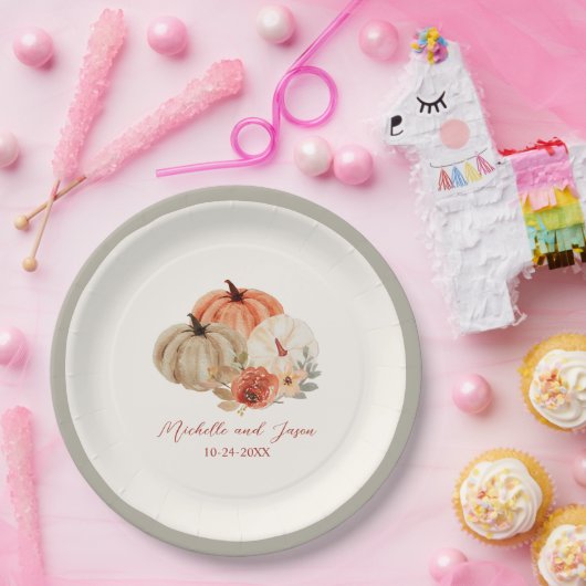 Herbstpumpen Blume Elegant Fallend in Liebe Pappteller (Party)