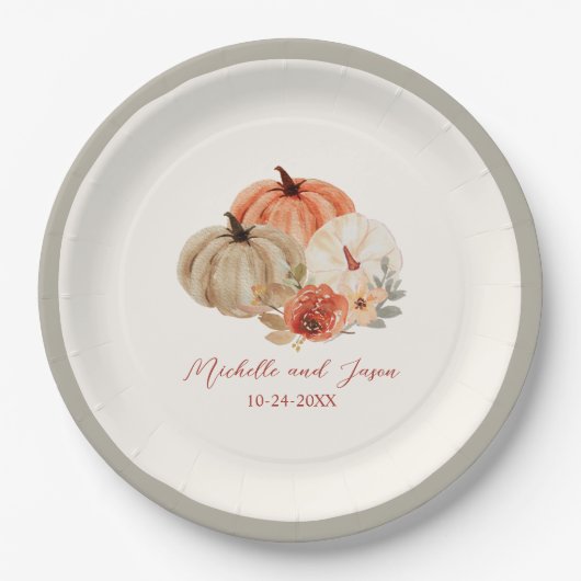 Herbstpumpen Blume Elegant Fallend in Liebe Pappteller (Vorderseite)