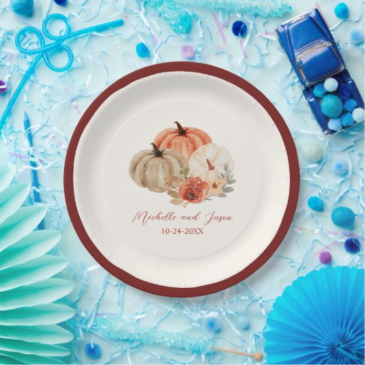 Herbstpumpen Blume Elegant Fallend in Liebe Pappteller (Party)