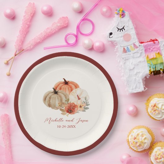 Herbstpumpen Blume Elegant Fallend in Liebe Pappteller (Party)