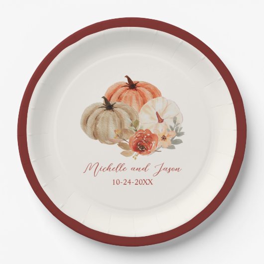 Herbstpumpen Blume Elegant Fallend in Liebe Pappteller (Vorderseite)