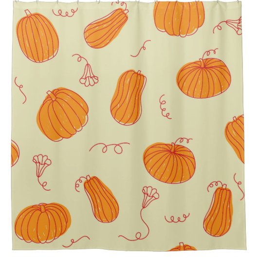 Herbstpumpen: Doodle Orange Muster. Duschvorhang (Vorderseite)