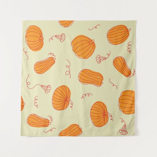 Herbstpumpen: Doodle Orange Muster. Wandteppich (Vorderseite (Horizontal))