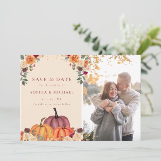 Herbstpumpen fallen Foto Save the Date Einladung (Stehend Vorderseite)