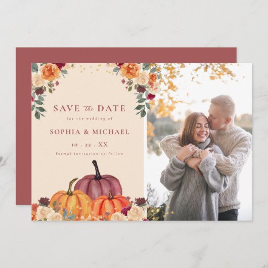 Herbstpumpen fallen Foto Save the Date Einladung (Vorne/Hinten)