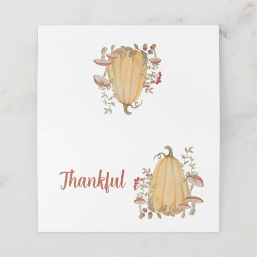 Herbstpumpen floral Dankbarer Erntedank Platzkarte (Außenseite Aufgefaltet)