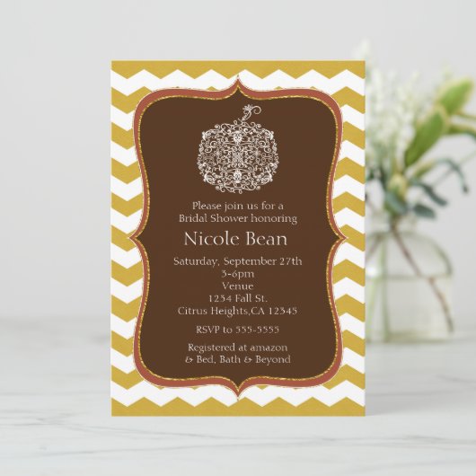 Herbstpumpen & Gold Zickzack Elegante Einladung (Stehend Vorderseite)