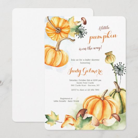 Herbstpumpen Kinderdusche Einladung (Vorne/Hinten)