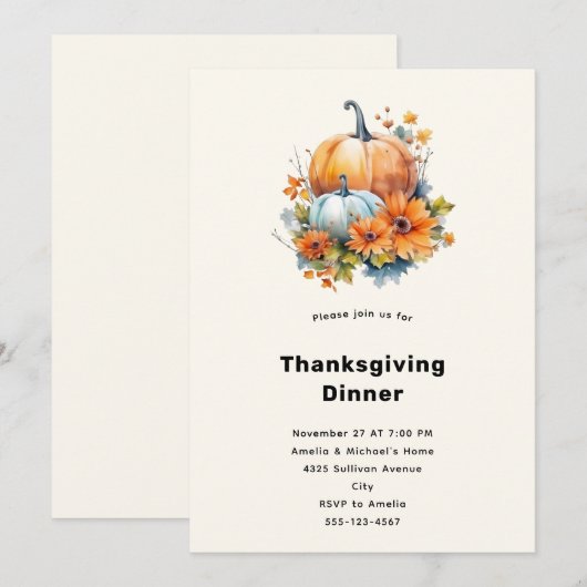 Herbstpumpen mit Blume Erntedank Dinner Einladung (Vorne/Hinten)