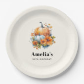 Herbstpumpen mit Blume und Blättern Geburtstag Pappteller (Vorderseite)