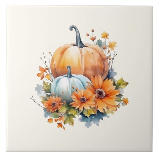 Herbstpumpen mit Blume und Folies Fliese (Vorderseite)