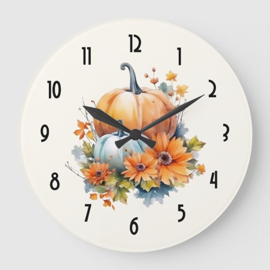 Herbstpumpen mit Blume und Folies Große Wanduhr (Vorderseite)