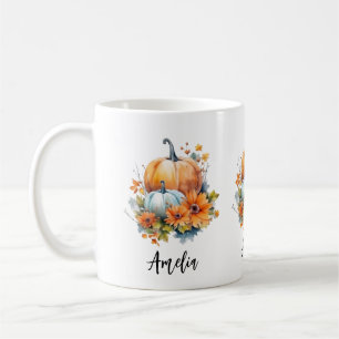 Herbstpumpen mit Blume und Folies Kaffeetasse