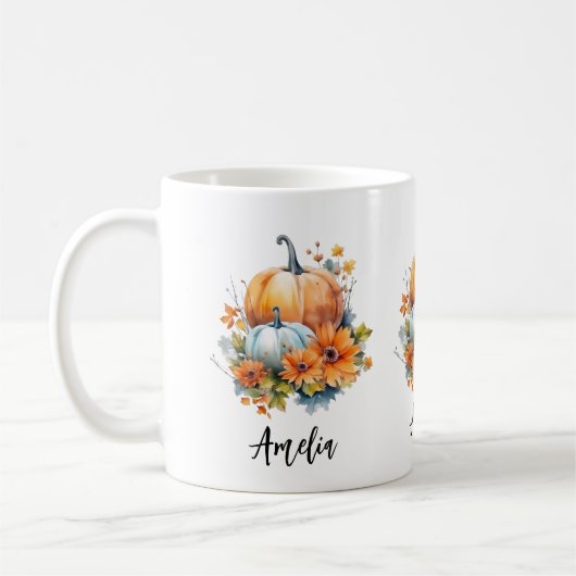 Herbstpumpen mit Blume und Folies Kaffeetasse (Links)