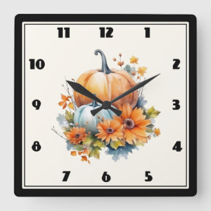 Herbstpumpen mit Blume und Folies Quadratische Wanduhr