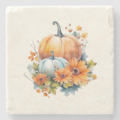 Herbstpumpen mit Blume und Folies Steinuntersetzer (Vorderseite)