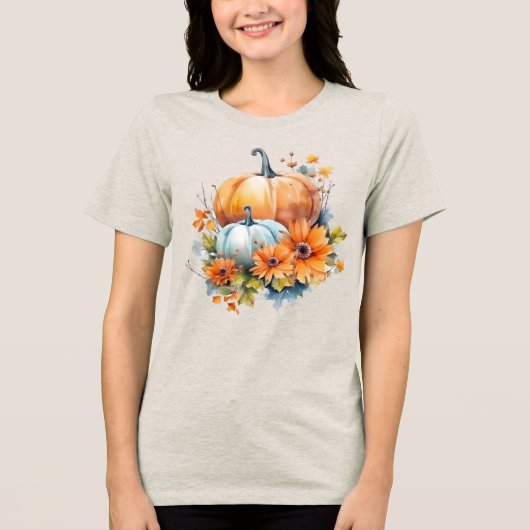 Herbstpumpen mit Blume und Folies Tri-Blend Shirt (Vorderseite)