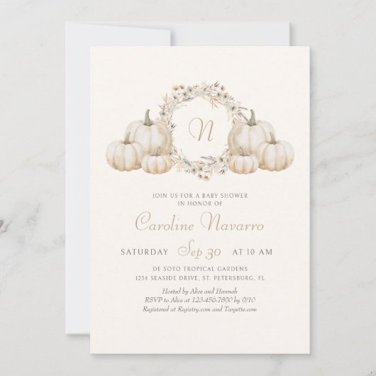 Herbstpumpen Monogram Herbstdusche Einladung (Vorderseite)