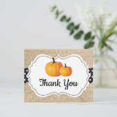 Herbstpumpen Orange Black and White Burlap Dankeskarte (Stehend Vorderseite)