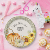 Herbstpumpen Sonnenblume im Grünen Gingham Pappteller (Party)