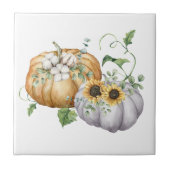 Herbstpumpen Sonnenblumen und Baumwolle Blume Fliese (Vorderseite)