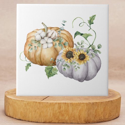 Herbstpumpen Sonnenblumen und Baumwolle Blume Fliese