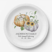 Herbstpumpen Sonnenblumen und Baumwolle Blume Pappteller (Vorderseite)