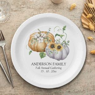 Herbstpumpen Sonnenblumen und Baumwolle Blume Pappteller