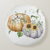 Herbstpumpen Sonnenblumen und Baumwolle Blume Rundes Kissen (Vorderseite)