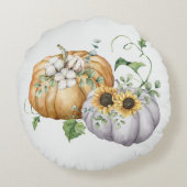 Herbstpumpen Sonnenblumen und Baumwolle Blume Rundes Kissen (Rückseite)