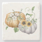 Herbstpumpen Sonnenblumen und Baumwolle Blume Steinuntersetzer (Vorderseite)