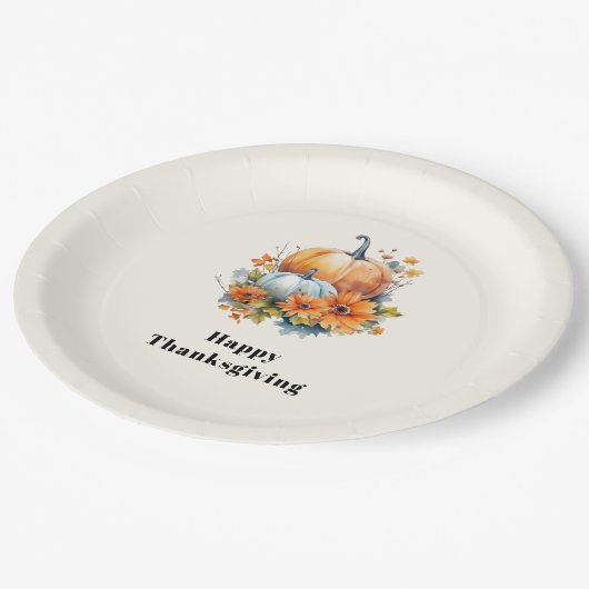 Herbstpumpen und Blume Erntedank Pappteller (Schrägansicht)