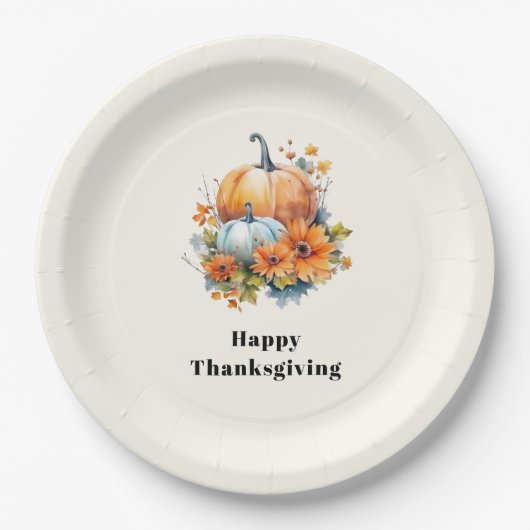 Herbstpumpen und Blume Erntedank Pappteller (Vorderseite)