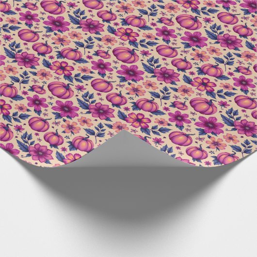 Herbstpumpen und Blume Herbstblumenmuster Geschenkpapier (Ecke)