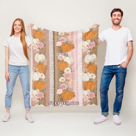 Herbstpumpen und Blumenspitzen Nahtloses Muster Fleecedecke (Beispiel)