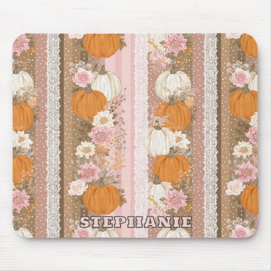 Herbstpumpen und Blumenspitzen Nahtloses Muster Mousepad (Vorne)